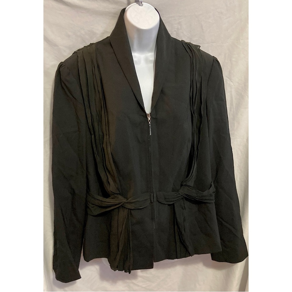 Doncaster Size 18 Blazer Jacket Black Zip Front Belted Unique Black Gorgeous - Picture 2 of 5